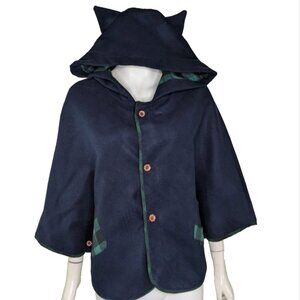 Anime Style Cape With Ears Youth L Warm Plaid Blue